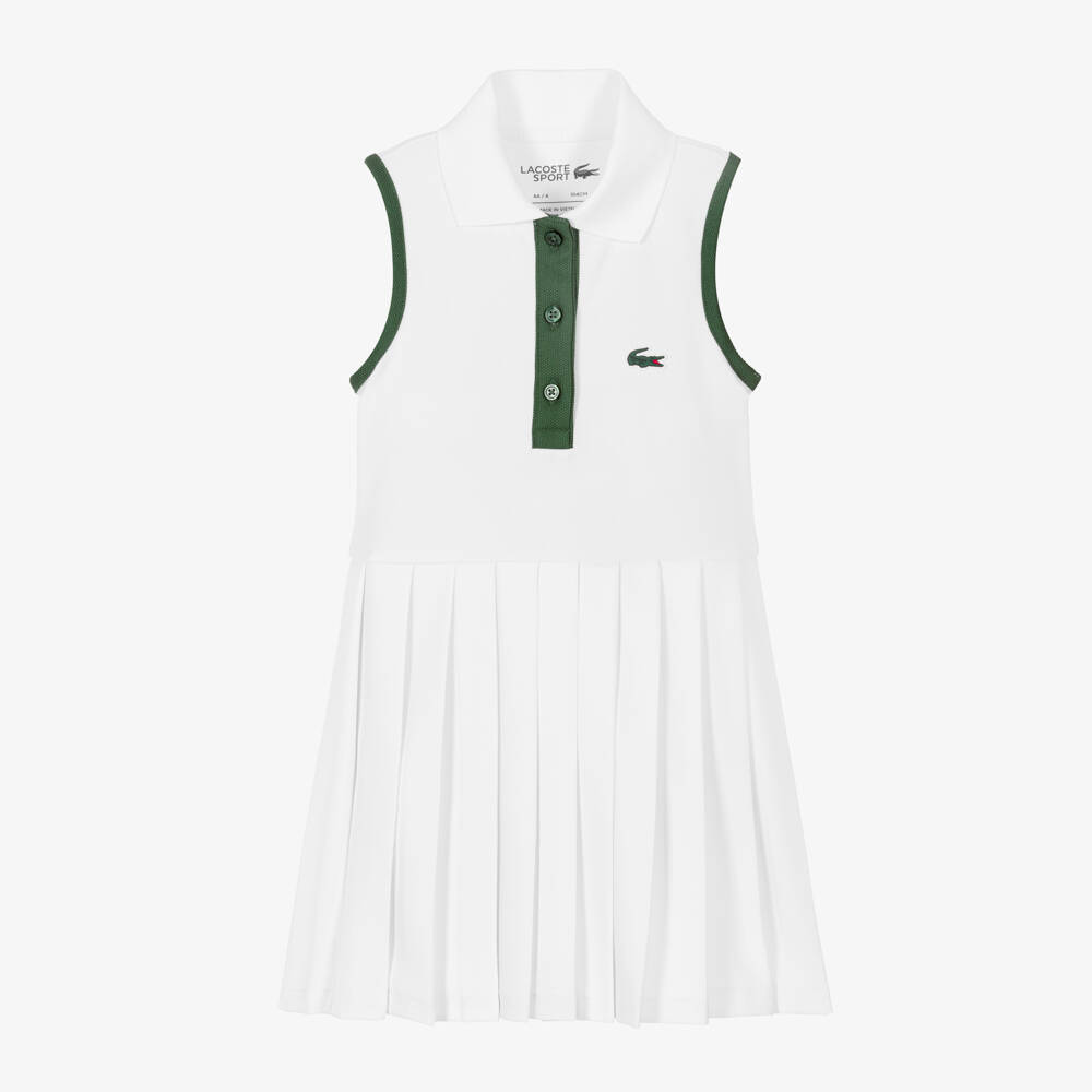 Lacoste Sport-Girls White Technical Polo Dress with Shorts | Childrensalon