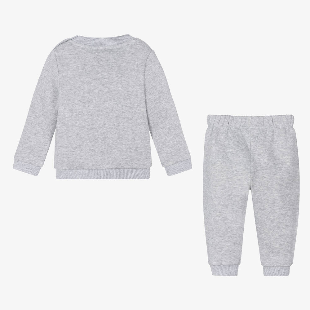 Lacoste-Grey Organic Cotton Baby Tracksuit | Childrensalon