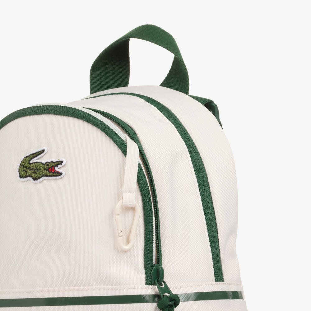 Lacoste-Ivory Canvas Crocodile Logo Backpack (25cm) | Childrensalon