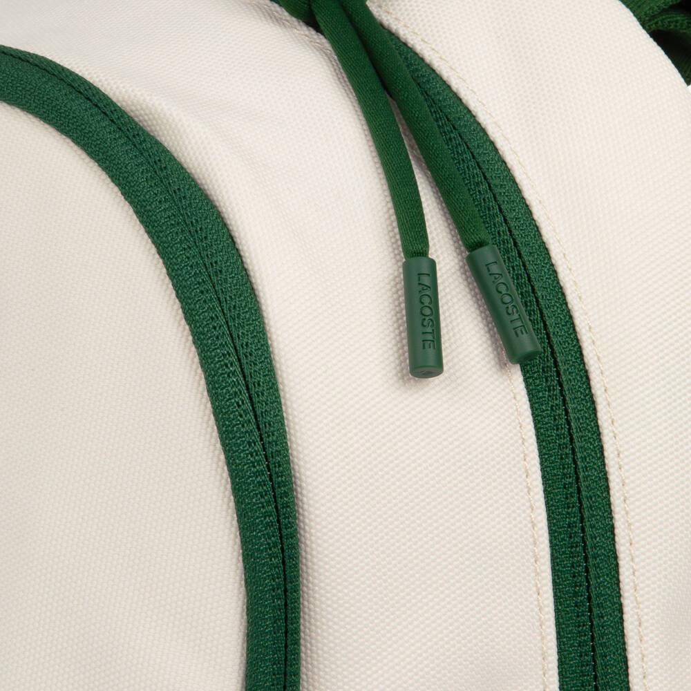 Lacoste-Ivory Canvas Crocodile Logo Backpack (25cm) | Childrensalon