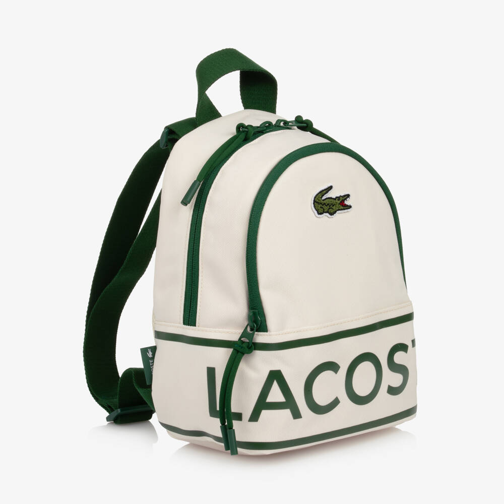 Lacoste-Ivory Canvas Crocodile Logo Backpack (25cm) | Childrensalon