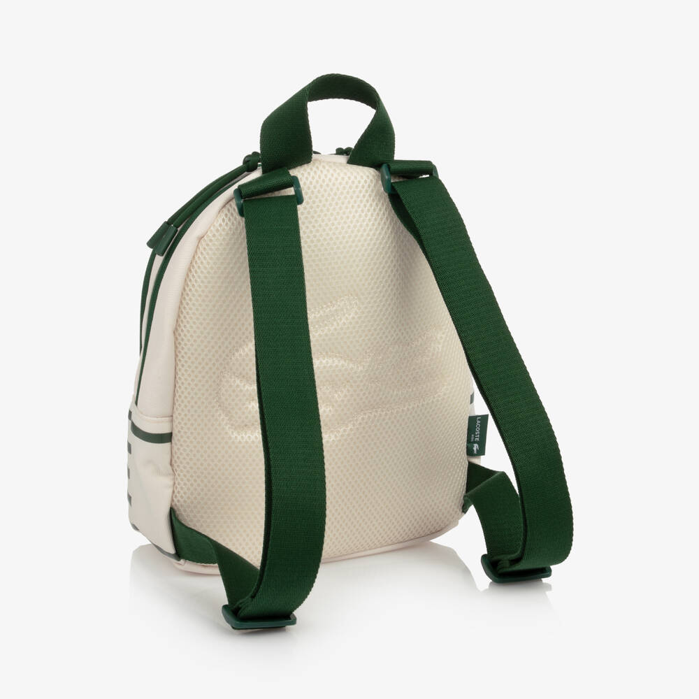 Lacoste-Ivory Canvas Crocodile Logo Backpack (25cm) | Childrensalon