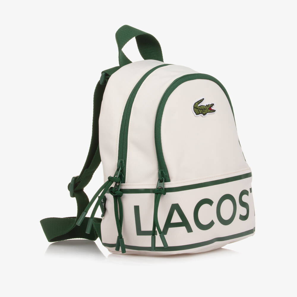 Lacoste-Ivory Canvas Crocodile Logo Backpack (25cm) | Childrensalon