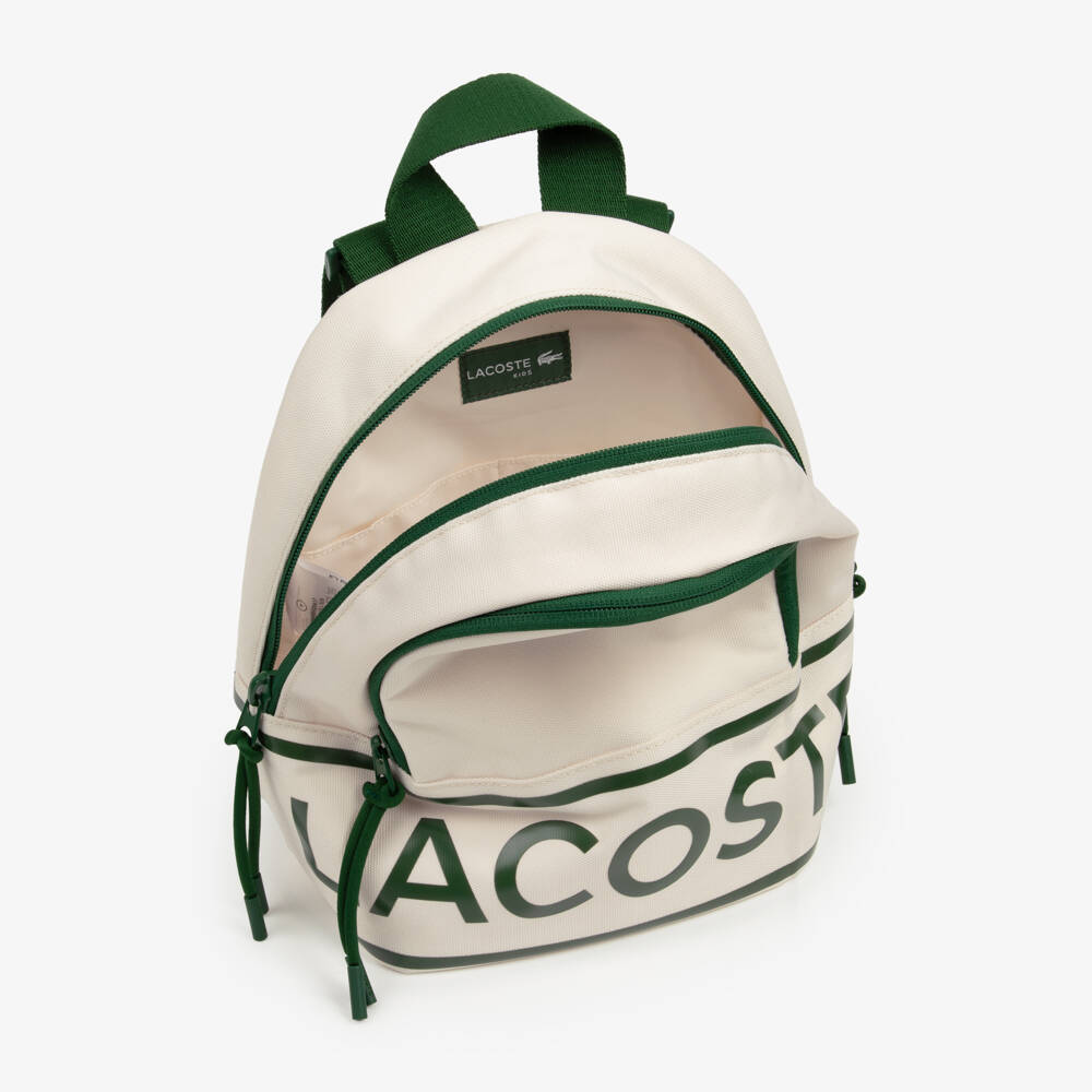 Lacoste-Ivory Canvas Crocodile Logo Backpack (25cm) | Childrensalon
