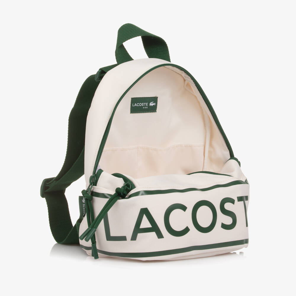 Lacoste-Ivory Canvas Crocodile Logo Backpack (25cm) | Childrensalon