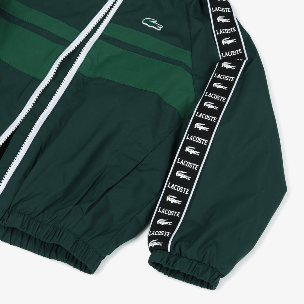 Lacoste-جاكيت بهودي وشريط شعار لون أخضر | Childrensalon