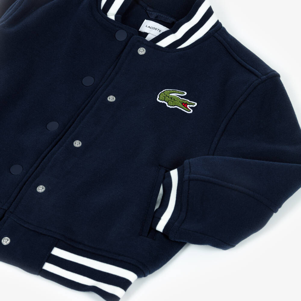 Lacoste-Navy Blue Bomber Jacket with White Striped Trims | Childrensalon