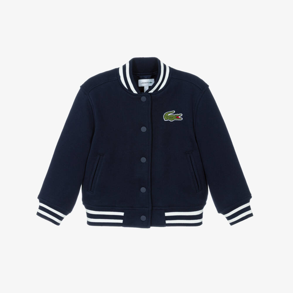 Lacoste-Navy Blue Bomber Jacket with White Striped Trims | Childrensalon