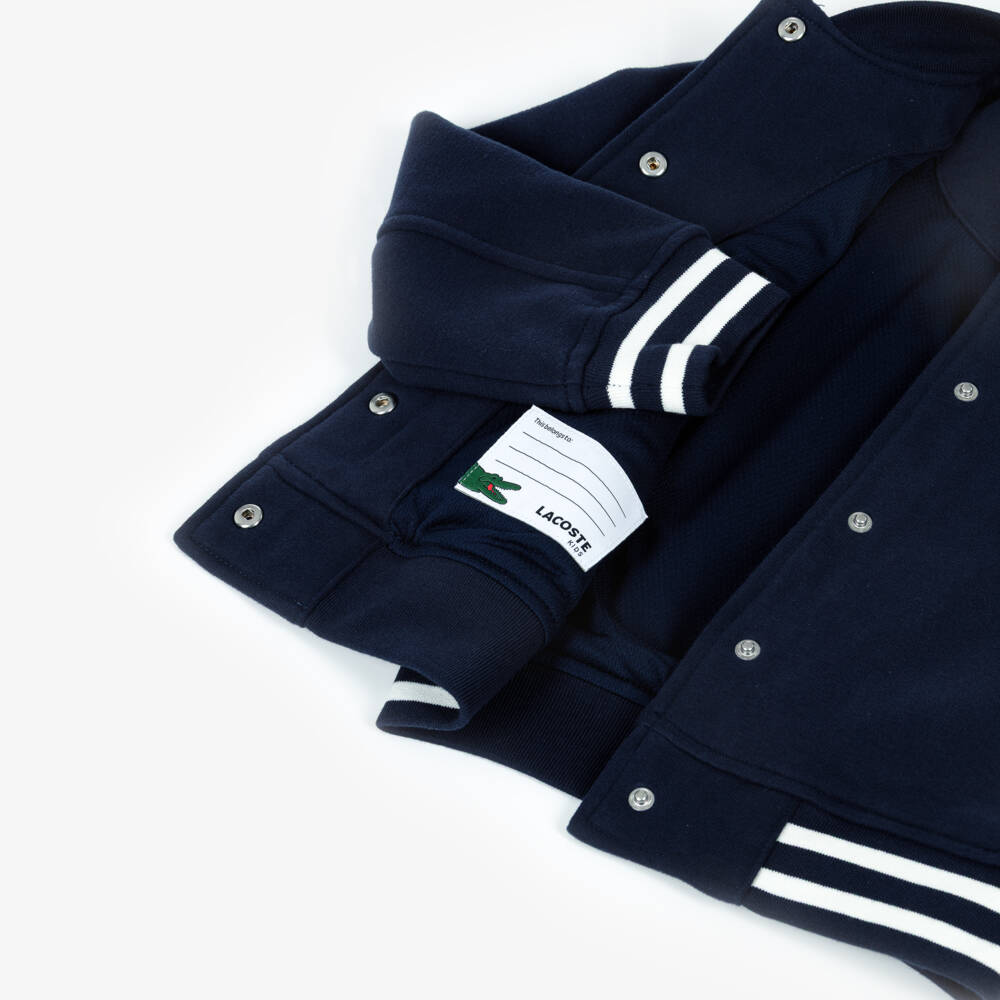Lacoste-Navy Blue Bomber Jacket with White Striped Trims | Childrensalon
