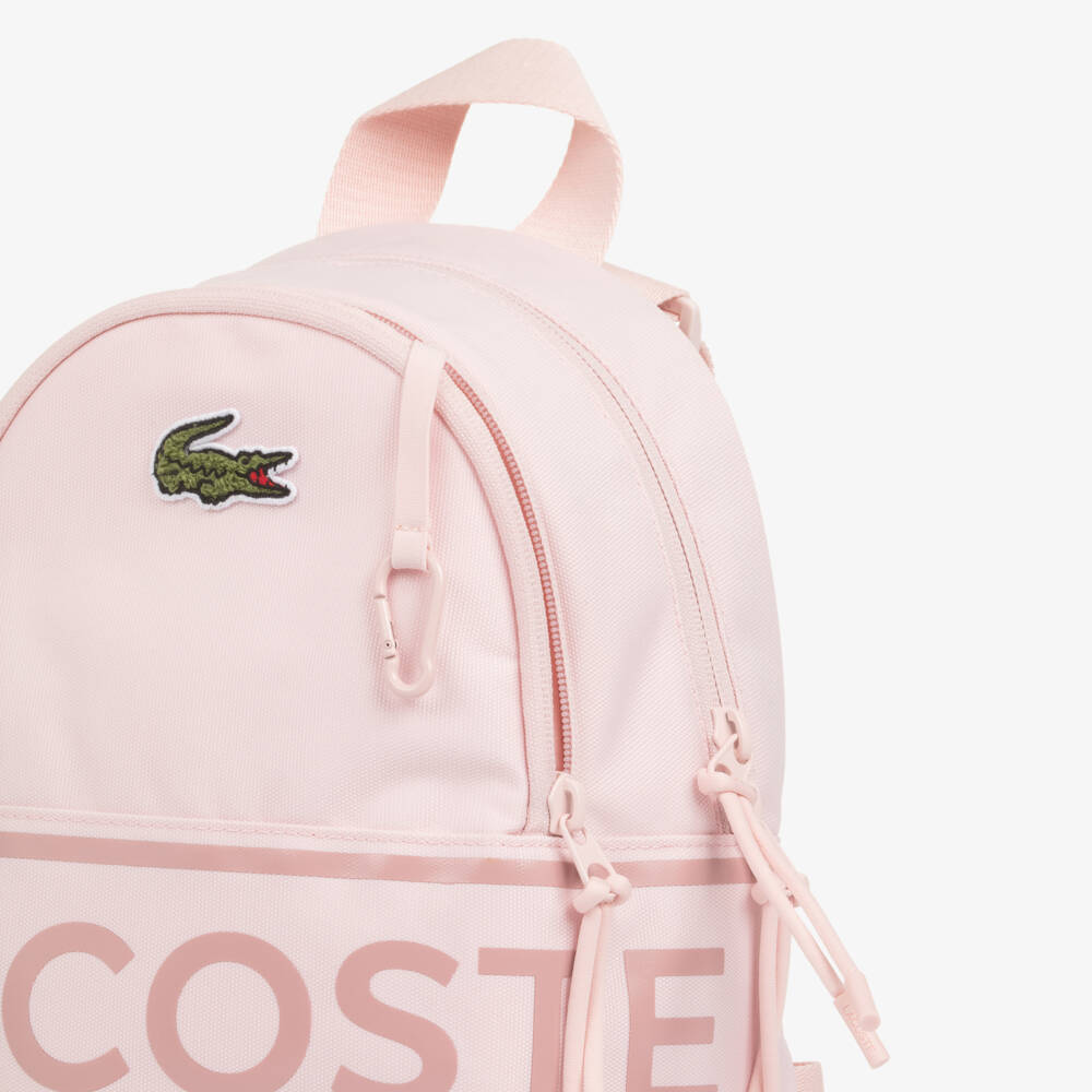 Lacoste-Pink Canvas Crocodile Logo Backpack (25cm) | Childrensalon