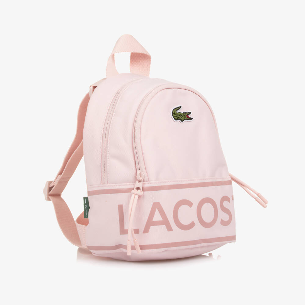 Lacoste-Pink Canvas Crocodile Logo Backpack (25cm) | Childrensalon