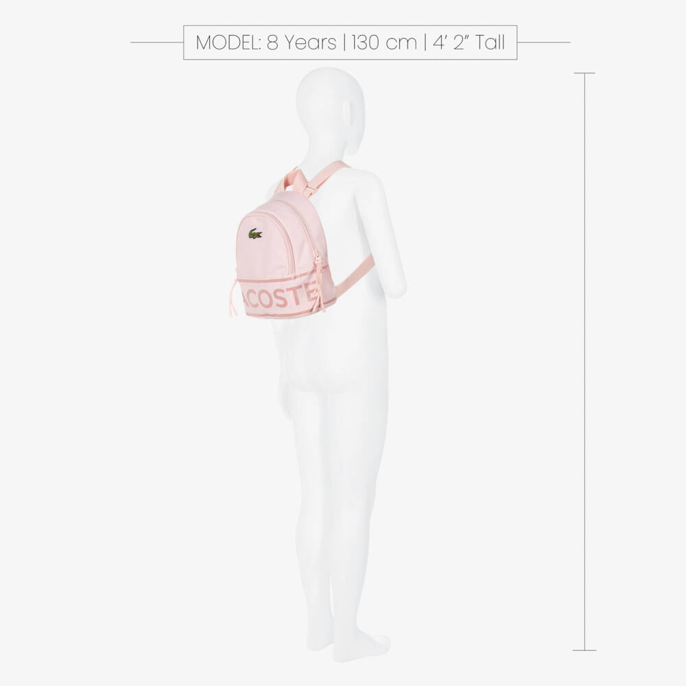 Lacoste-Pink Canvas Crocodile Logo Backpack (25cm) | Childrensalon
