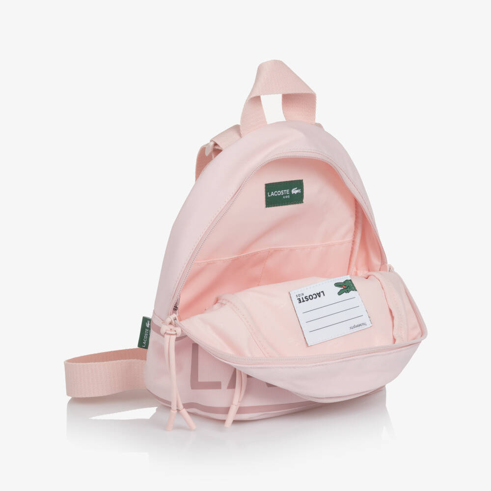 Lacoste-Pink Canvas Crocodile Logo Backpack (25cm) | Childrensalon
