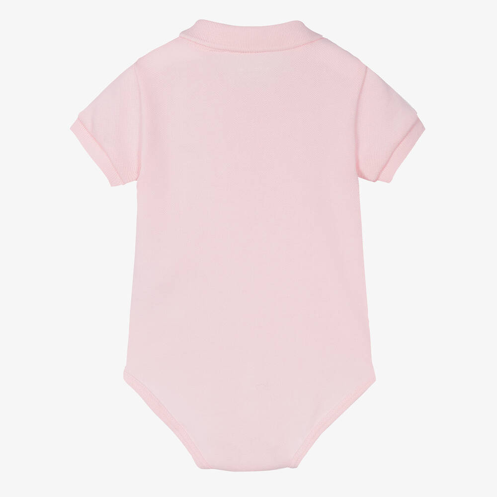 Lacoste-Pink Organic Cotton Polo Bodysuit | Childrensalon