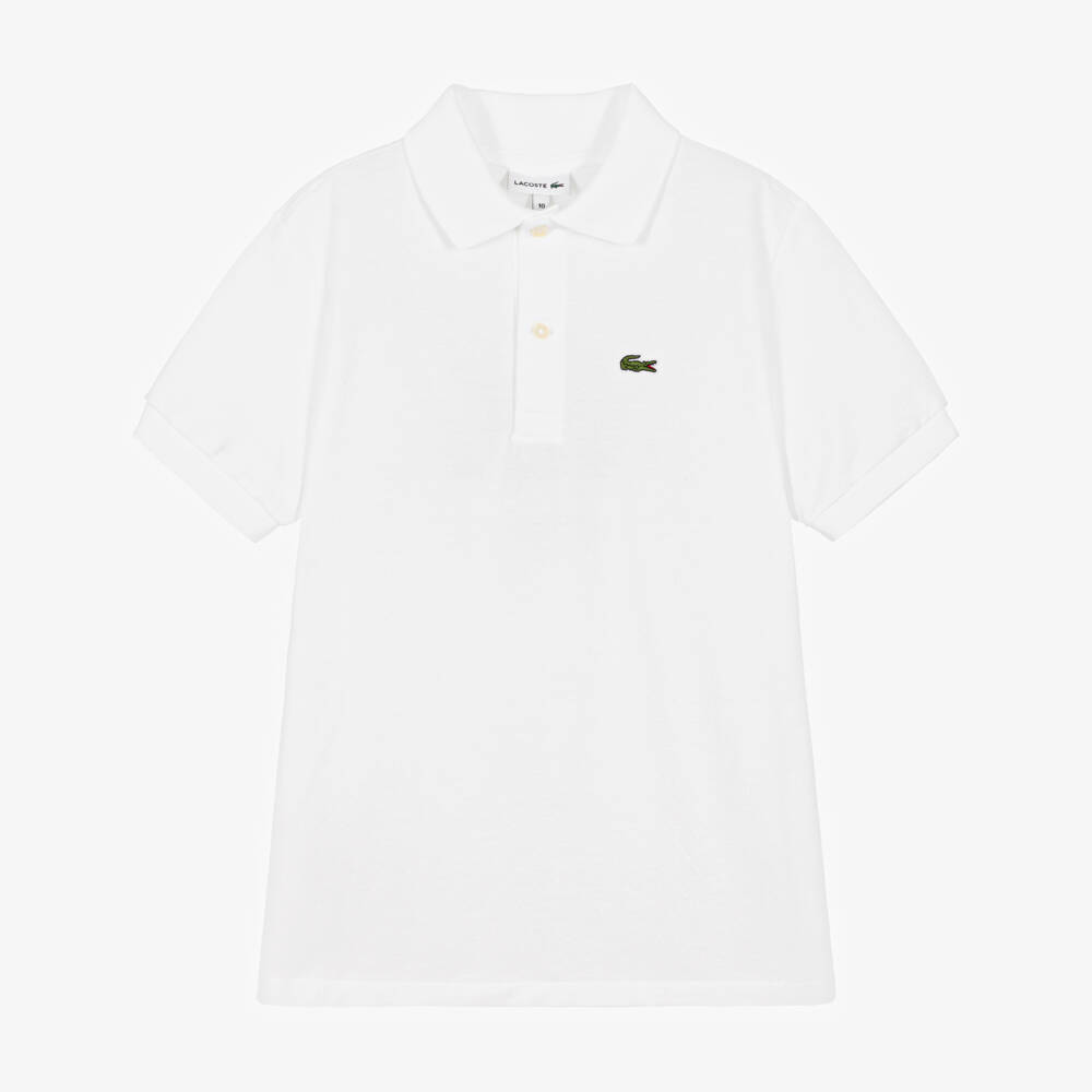 Lacoste-توب بولو تينز ولادي قطن بيكيه لون أبيض | Childrensalon