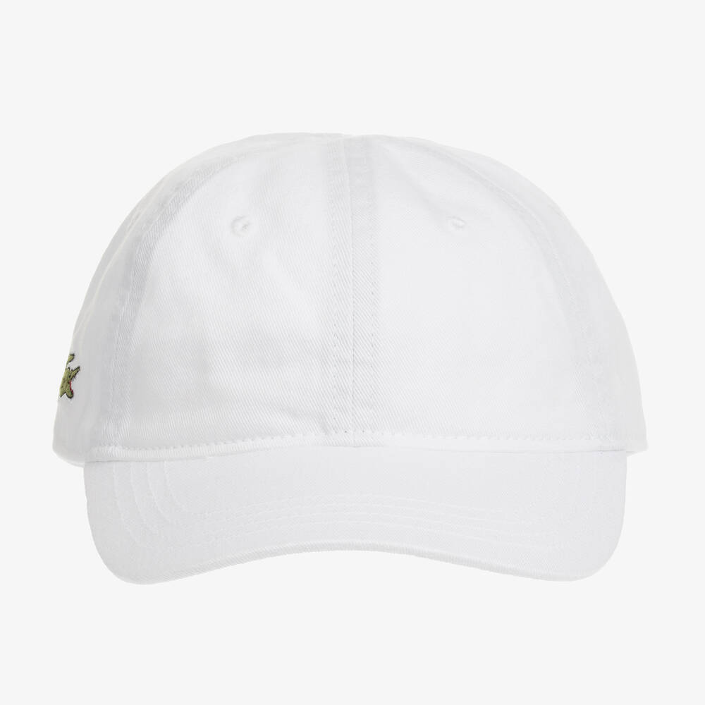 Lacoste-White Cotton Twill Crocodile Cap | Childrensalon