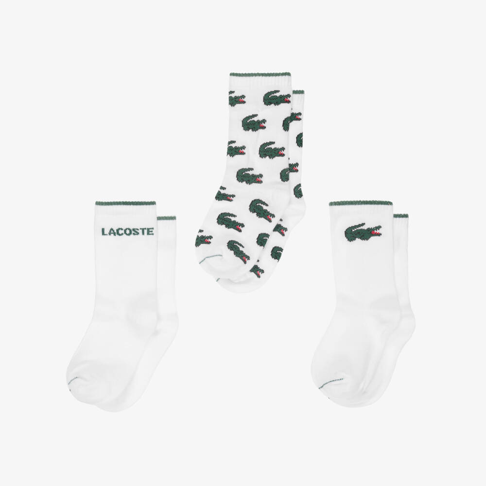 Lacoste-White Crocodile Logo Socks (3 Pack) | Childrensalon