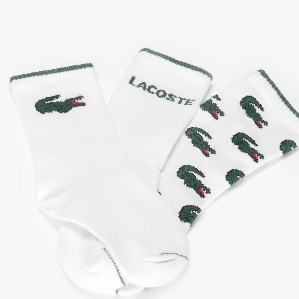 Lacoste-White Crocodile Logo Socks (3 Pack) | Childrensalon