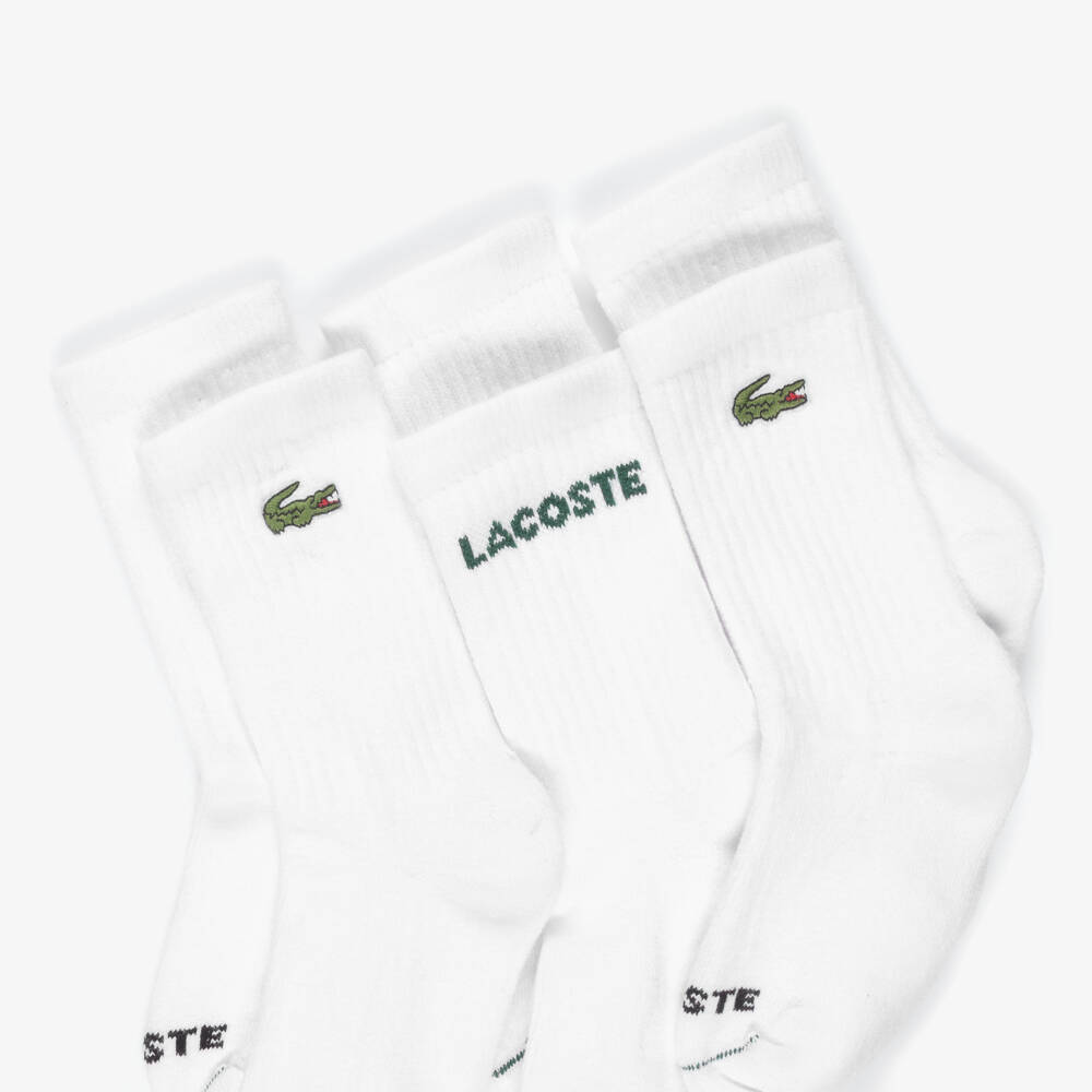 Lacoste-White Crocodile & Logo Socks (6 Pack) | Childrensalon