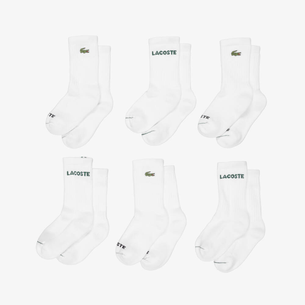 Lacoste-White Crocodile & Logo Socks (6 Pack) | Childrensalon
