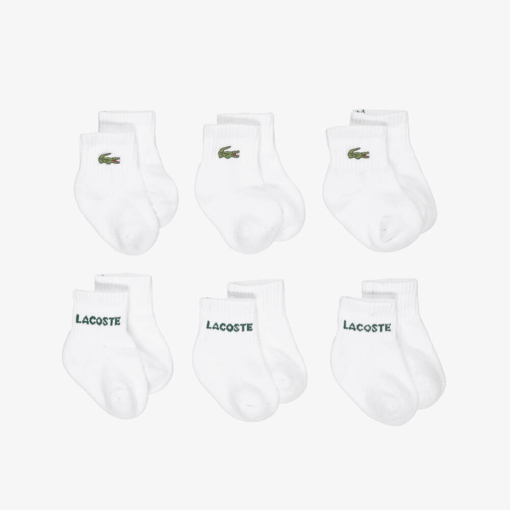 Lacoste-White Logo Branded Ankle Socks (6 Pack) | Childrensalon