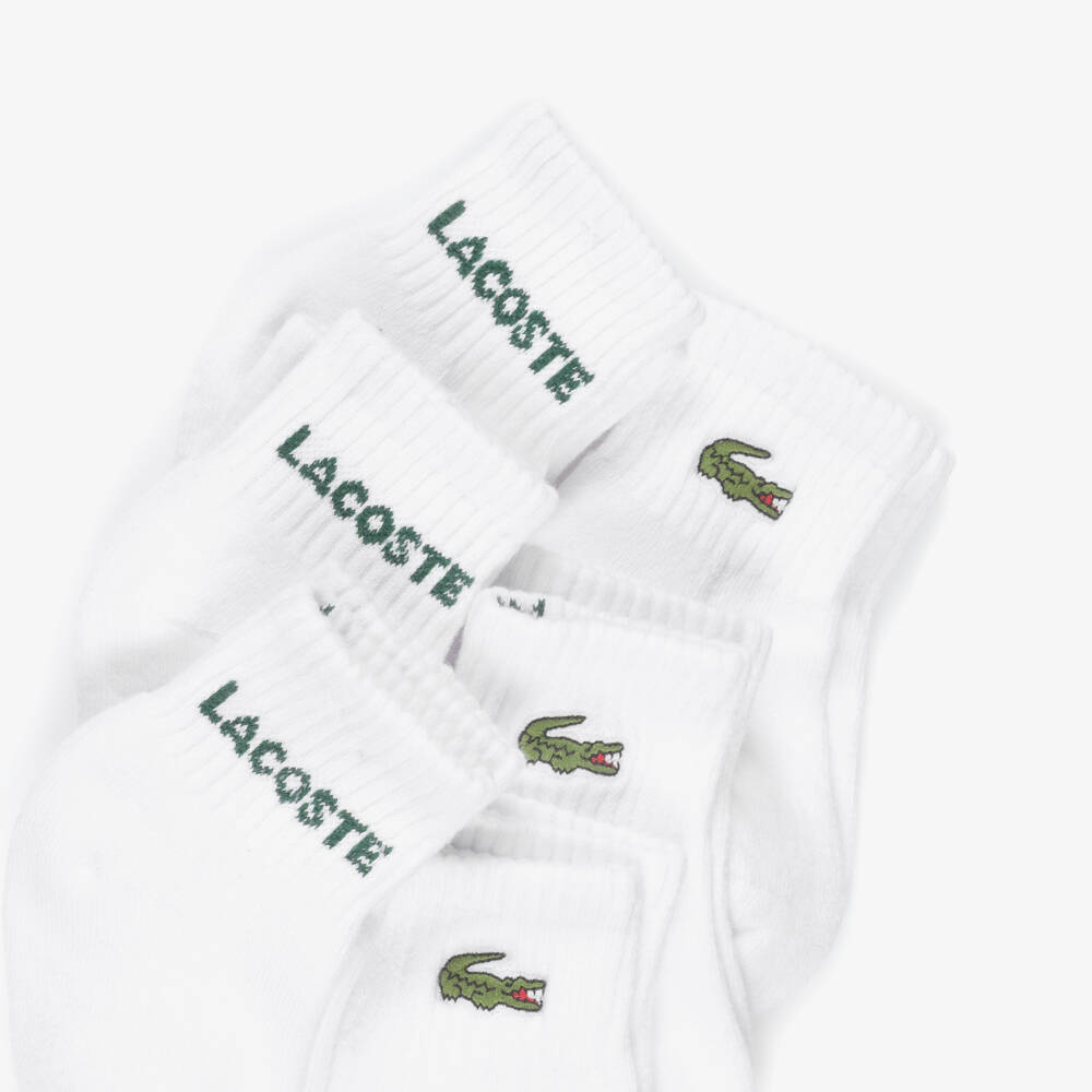Lacoste-White Logo Branded Ankle Socks (6 Pack) | Childrensalon