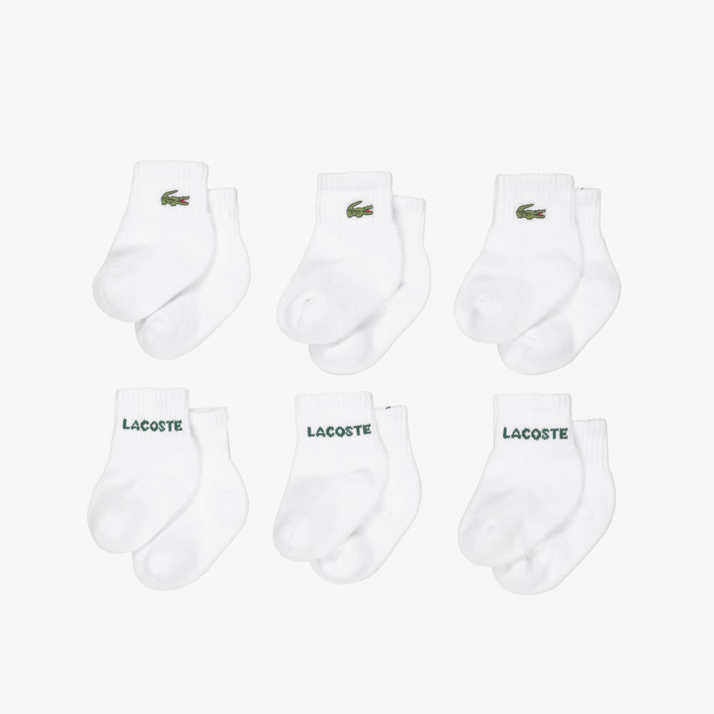 Lacoste-White Logo Branded Ankle Socks (6 Pack) | Childrensalon