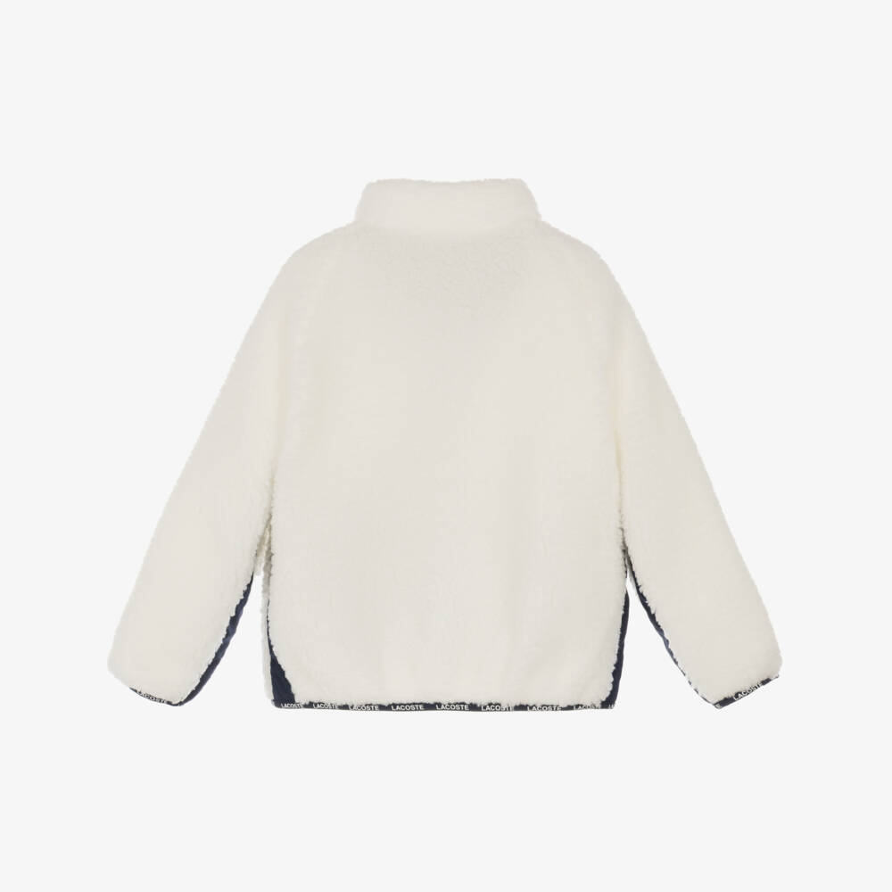 Lacoste-White & Navy Blue Colourblock Sherpa Fleece Jacket | Childrensalon