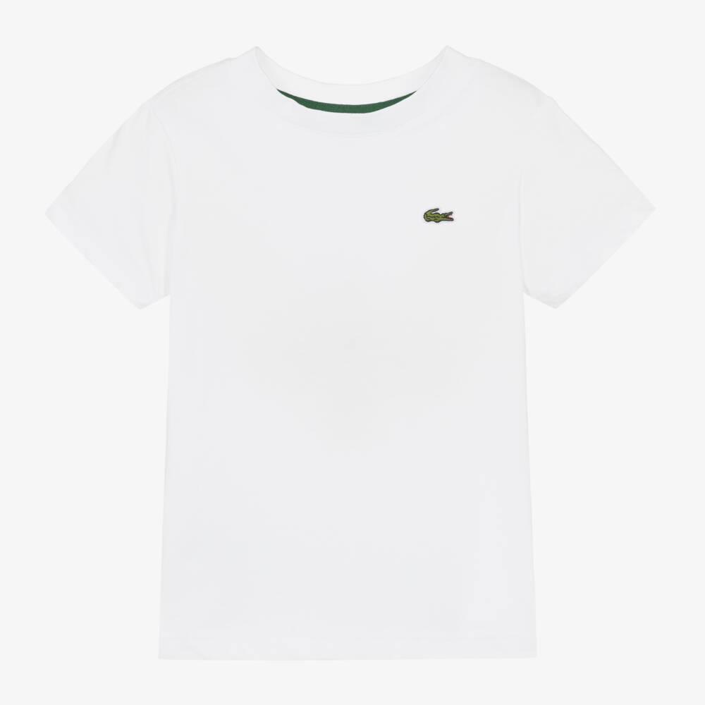 Lacoste-White Organic Cotton Crocodile Logo T-Shirt | Childrensalon