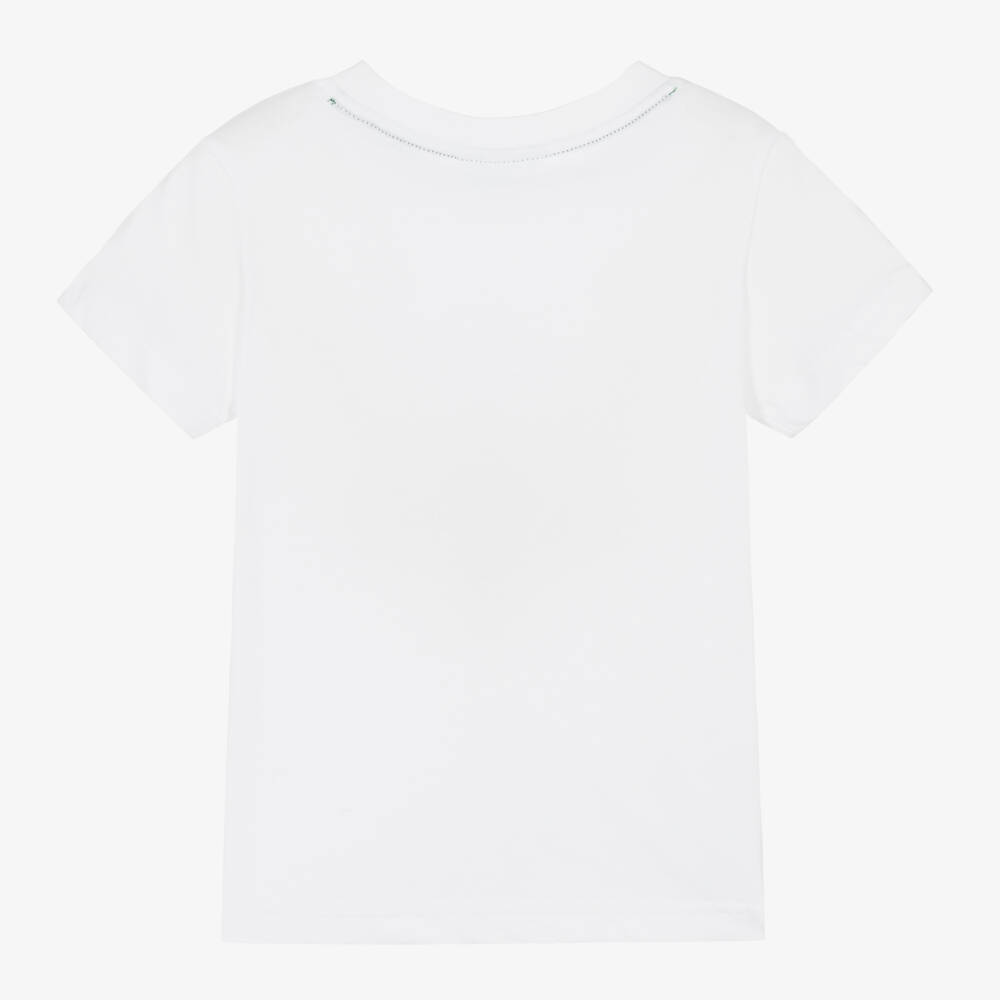 Lacoste-White Organic Cotton Crocodile Logo T-Shirt | Childrensalon