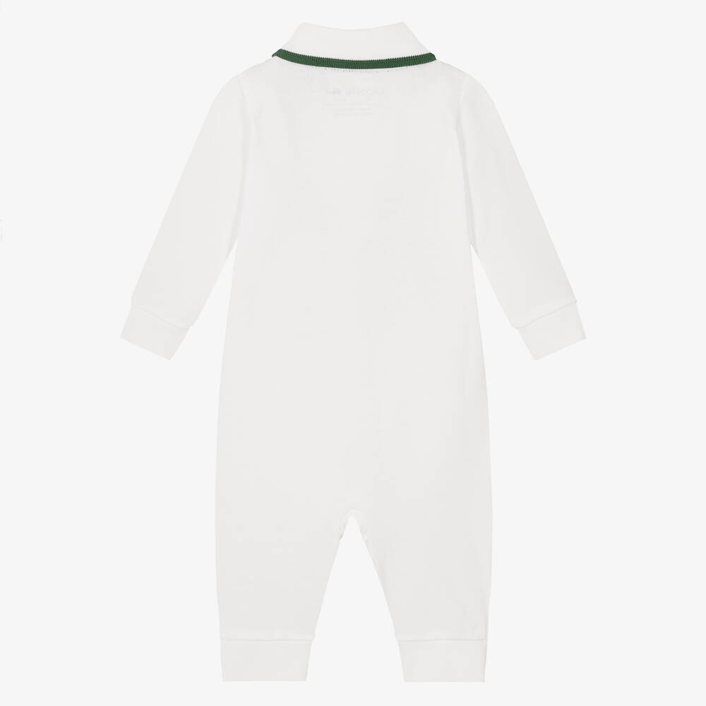Lacoste-White Polo Baby Romper in Petit Piqué | Childrensalon