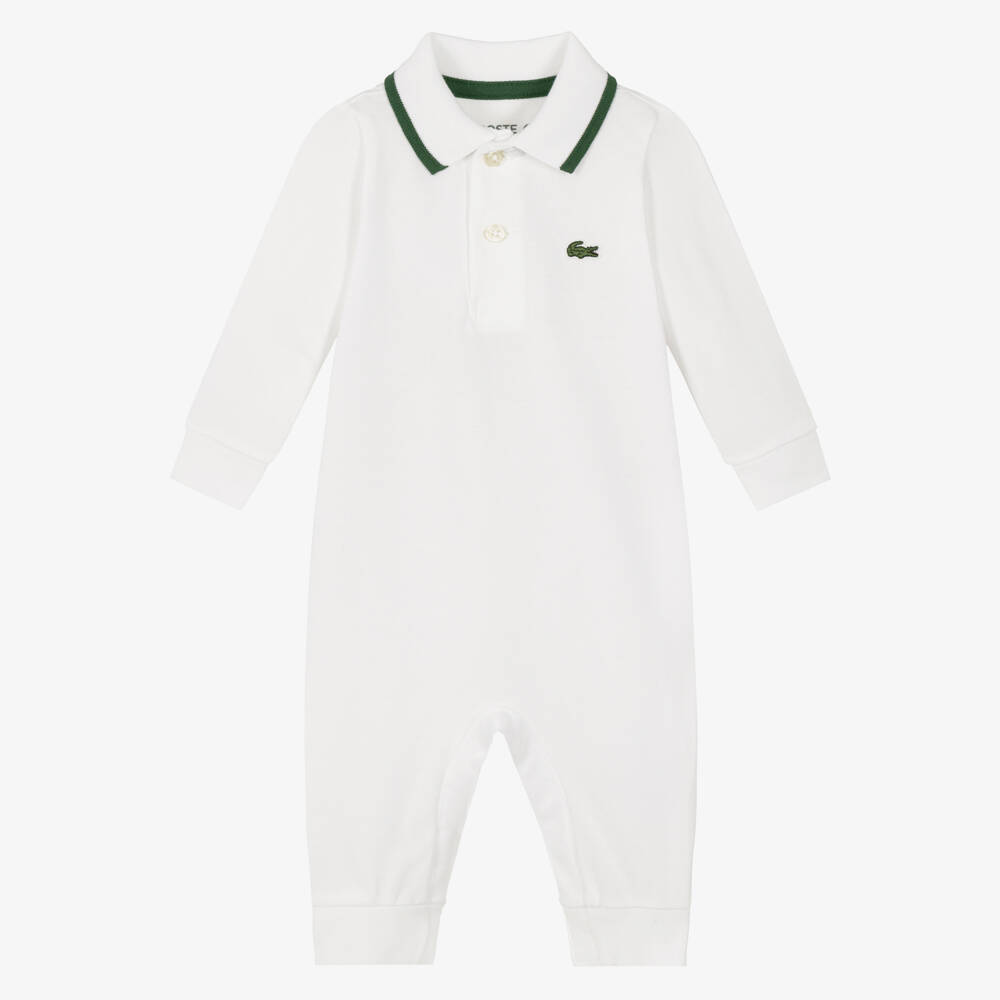 Lacoste-White Polo Baby Romper in Petit Piqué | Childrensalon