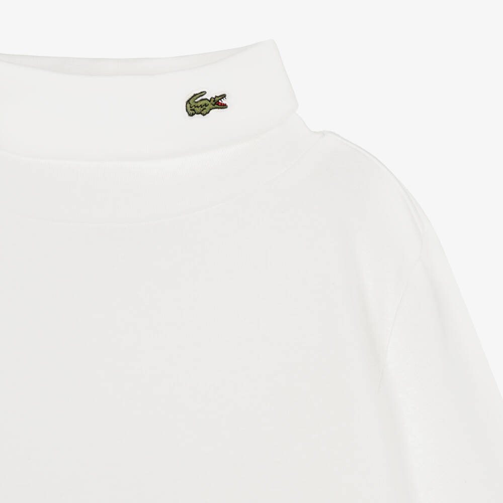 Lacoste-White Roll Neck Top with Crocodile | Childrensalon