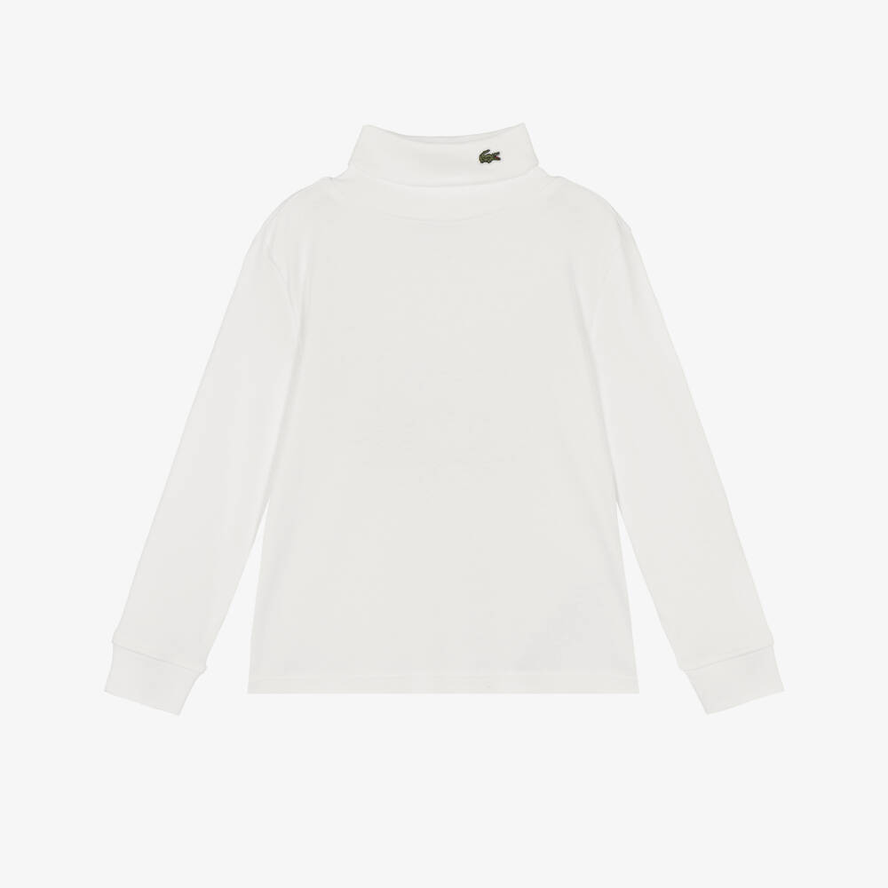Lacoste-White Roll Neck Top with Crocodile | Childrensalon