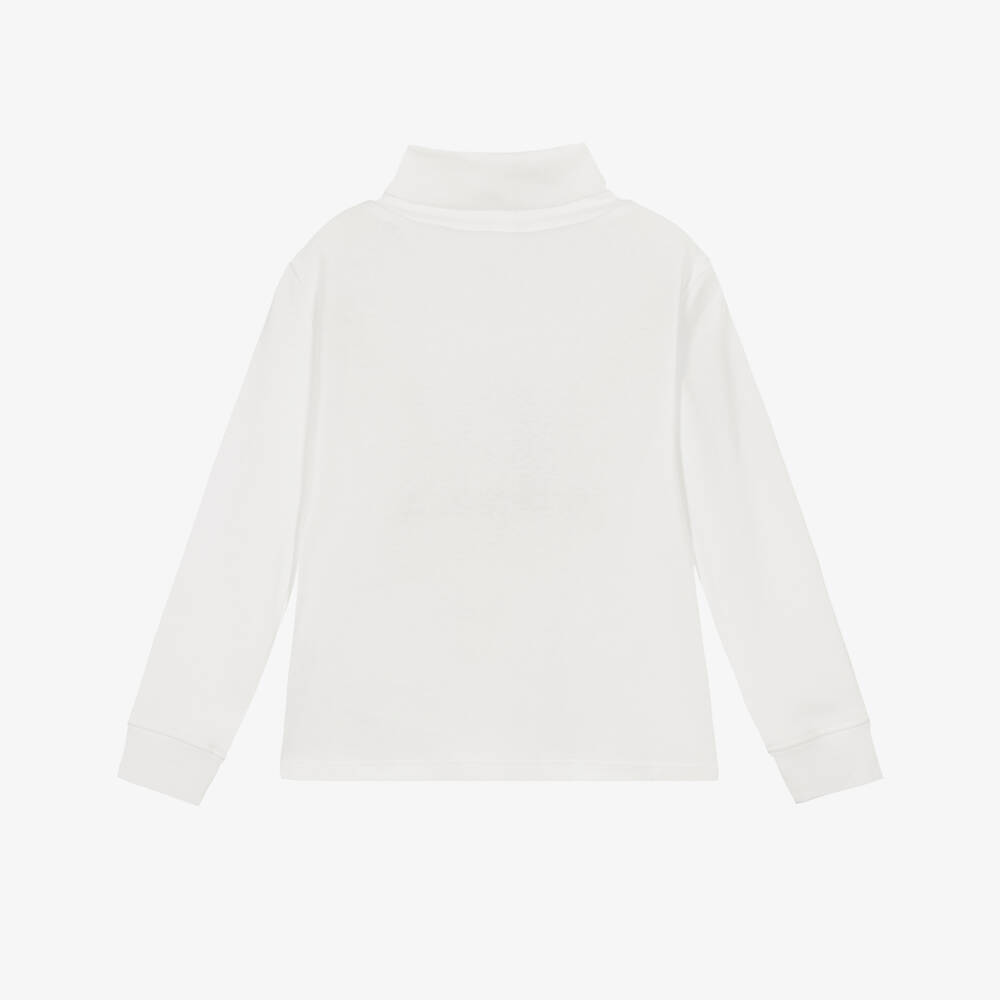 Lacoste-White Roll Neck Top with Crocodile | Childrensalon