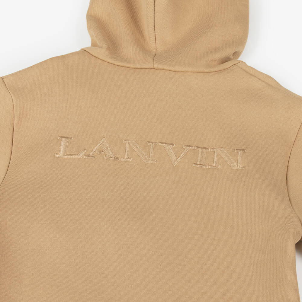 Lanvin-توب بغطاء رأس وسحاب قطن لون بيج للأولاد  | Childrensalon