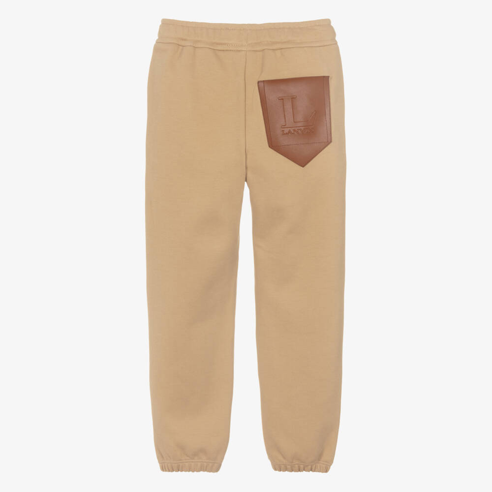 Lanvin-Boys Beige Cotton Joggers with L Lanvin Logo | Childrensalon
