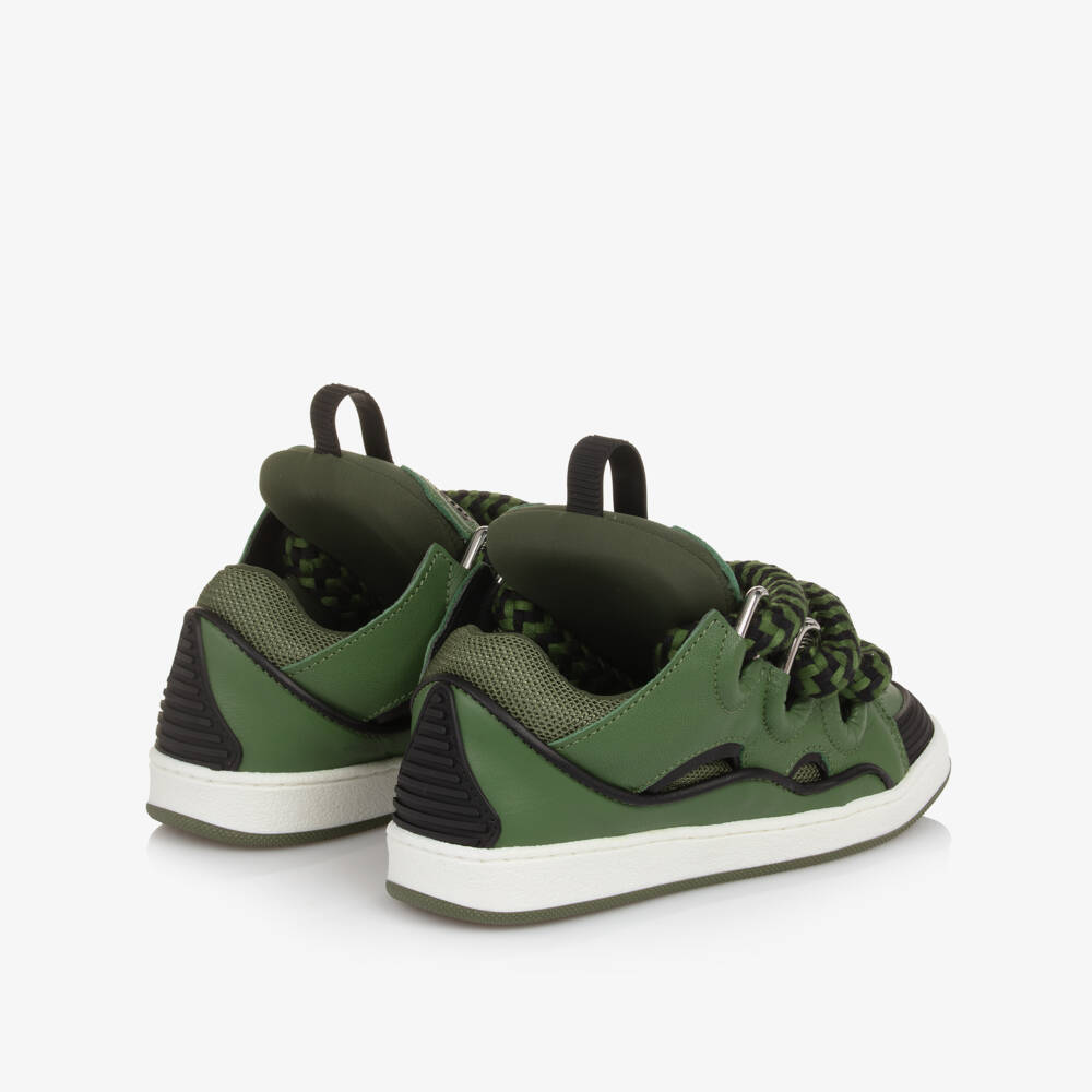 Lanvin-Boys Green Leather & Mesh Curb Trainers | Childrensalon