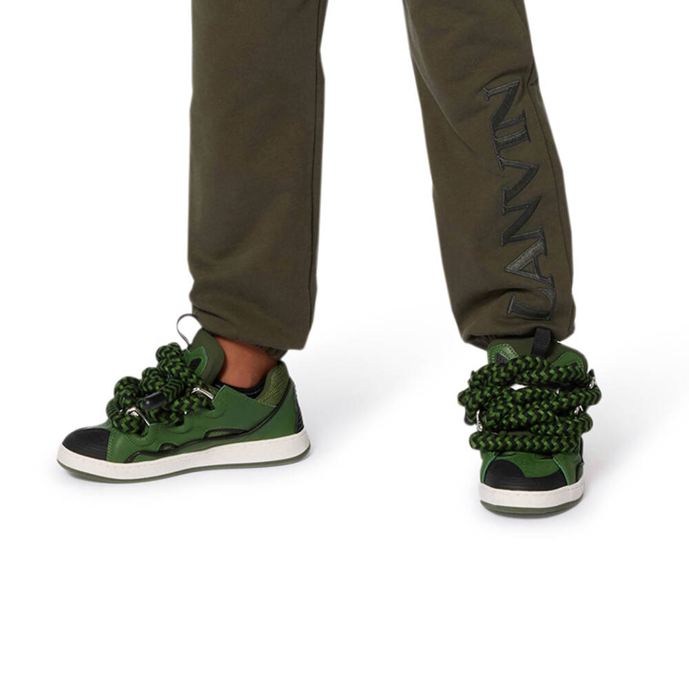 Lanvin-Boys Green Leather & Mesh Curb Trainers | Childrensalon