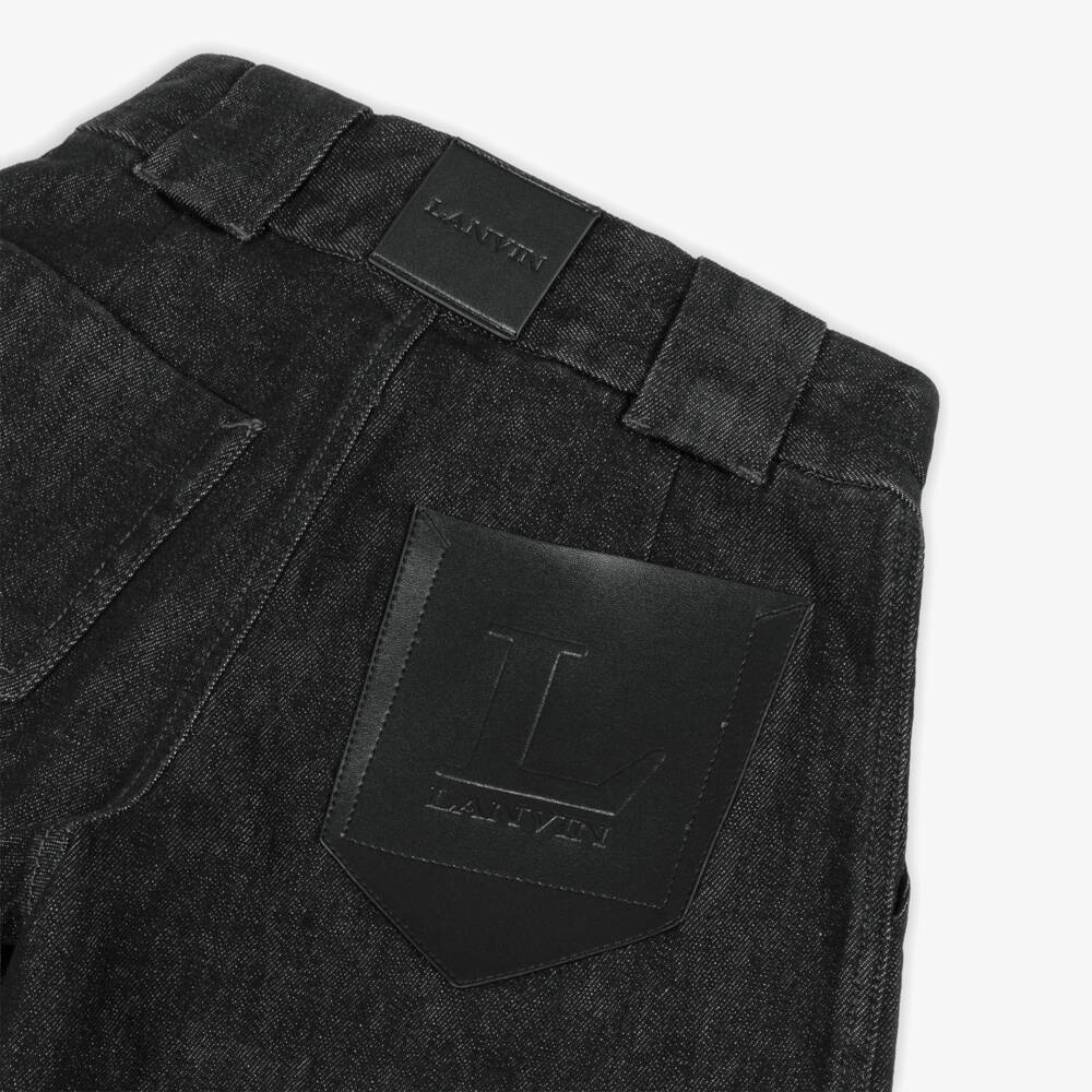 Lanvin-Girls Black Denim Wide-Leg Jeans | Childrensalon