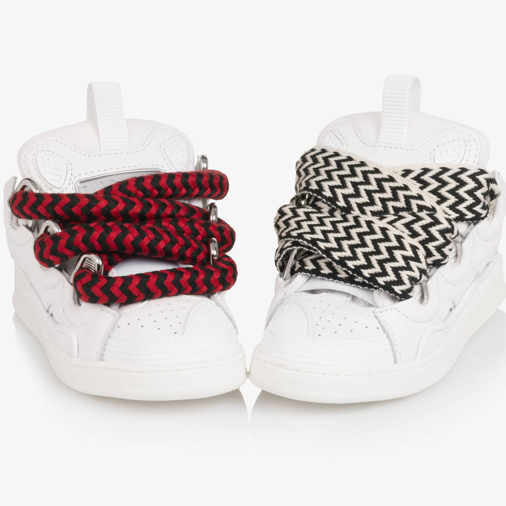 Lanvin-White Leather Curb Lace-Up Trainers  | Childrensalon