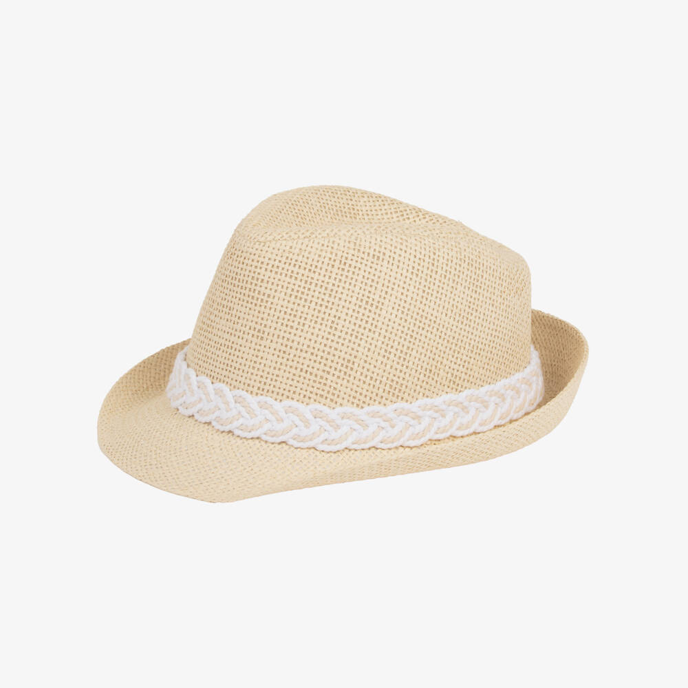 Lapin House-Baby Boys Beige Trilby Straw Hat | Childrensalon