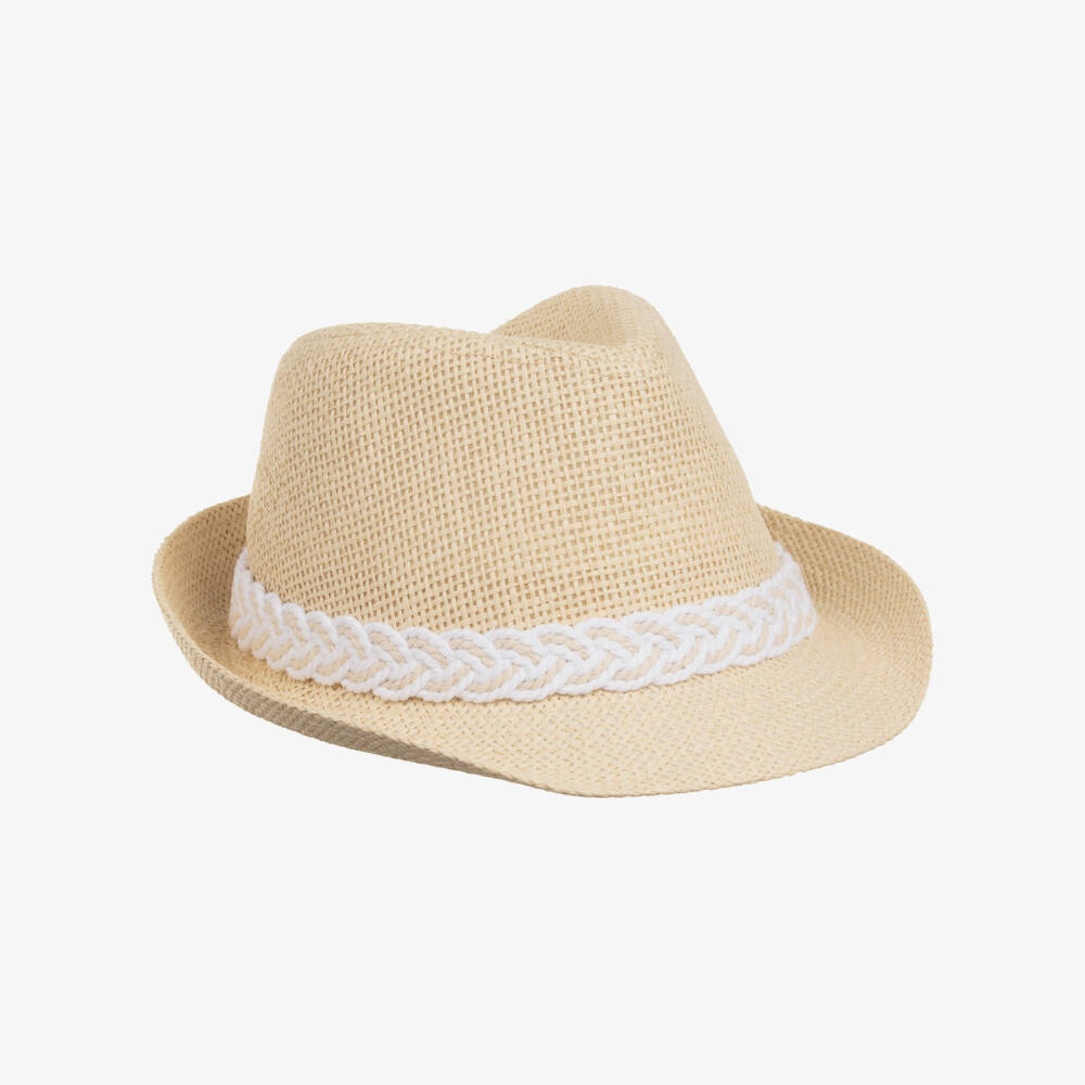 Lapin House-Baby Boys Beige Trilby Straw Hat | Childrensalon