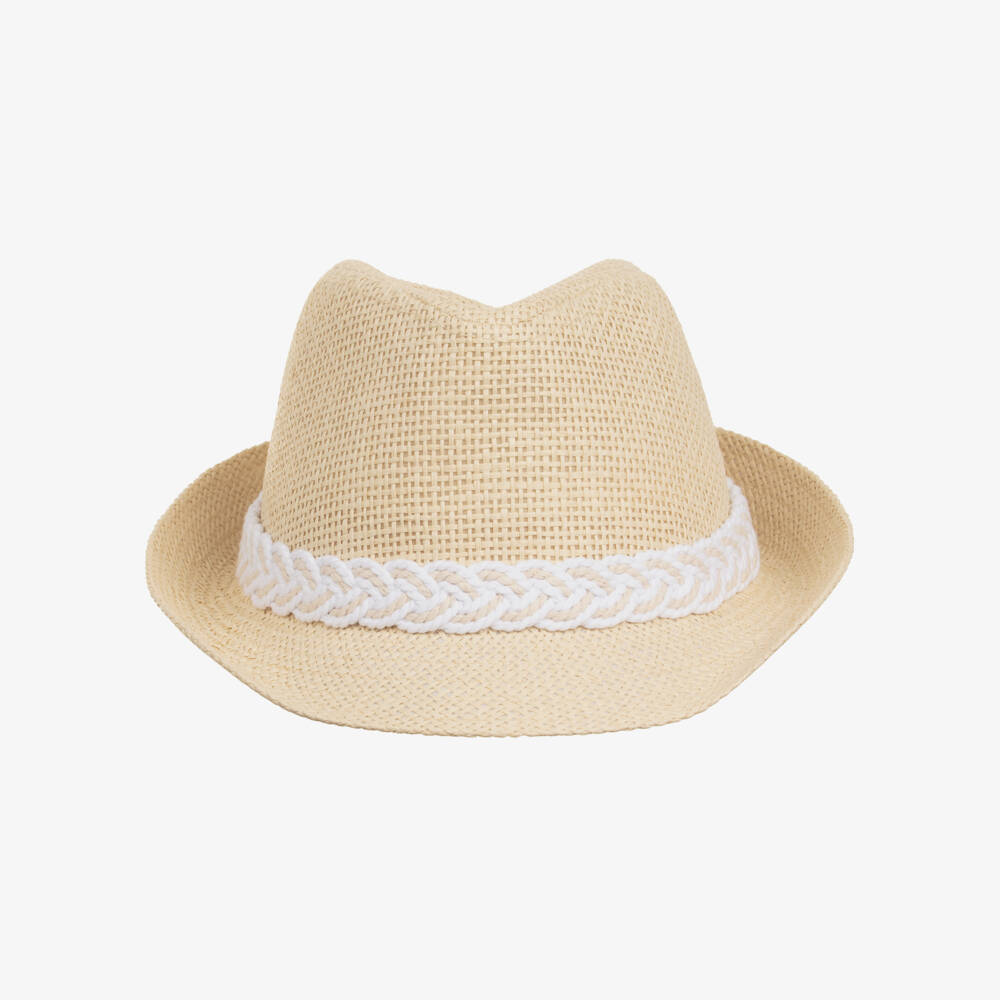 Lapin House-Baby Boys Beige Trilby Straw Hat | Childrensalon