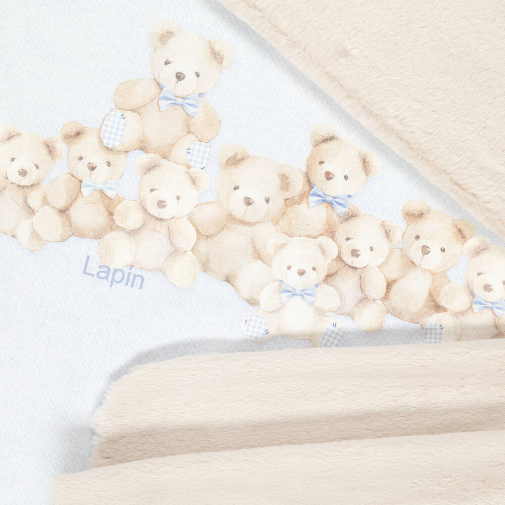 Lapin House-Baby Boys Blue Cotton Jersey & Beige Faux Fur Blanket (79cm) | Childrensalon