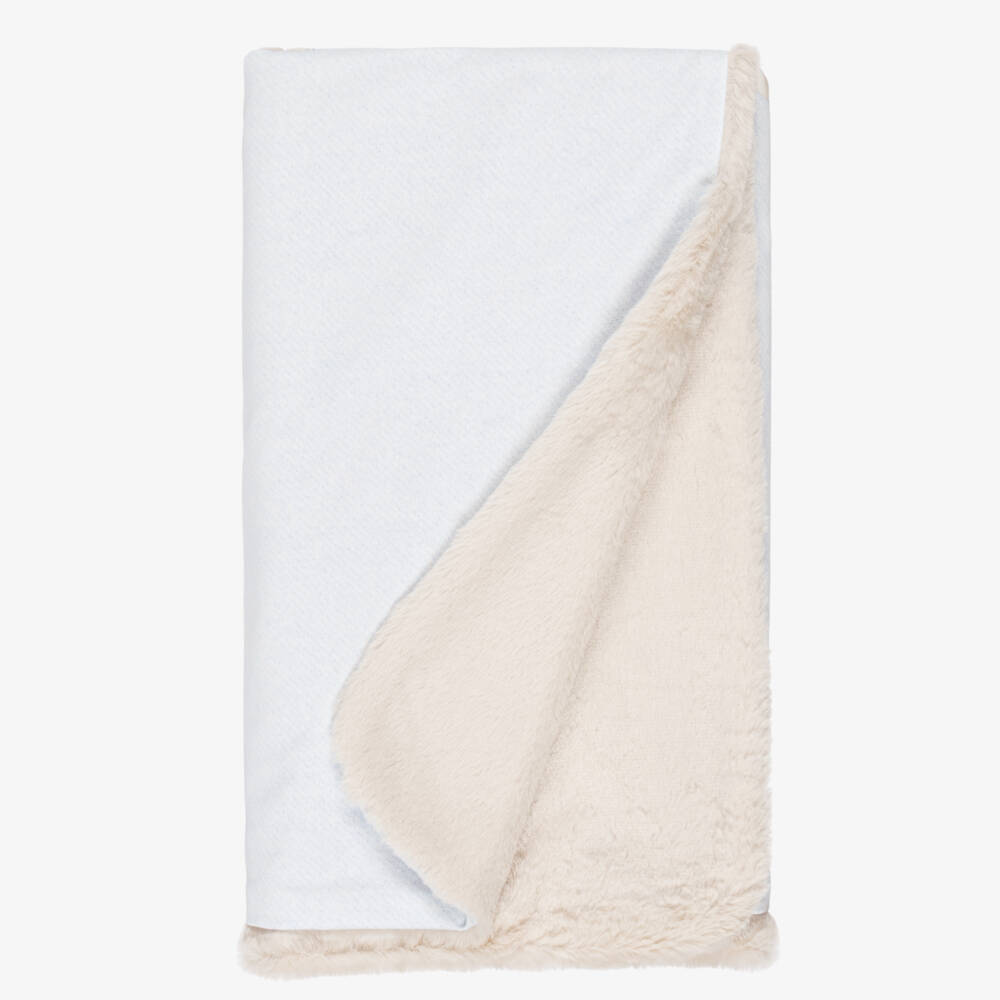 Lapin House-Baby Boys Blue Cotton Jersey & Beige Faux Fur Blanket (79cm) | Childrensalon