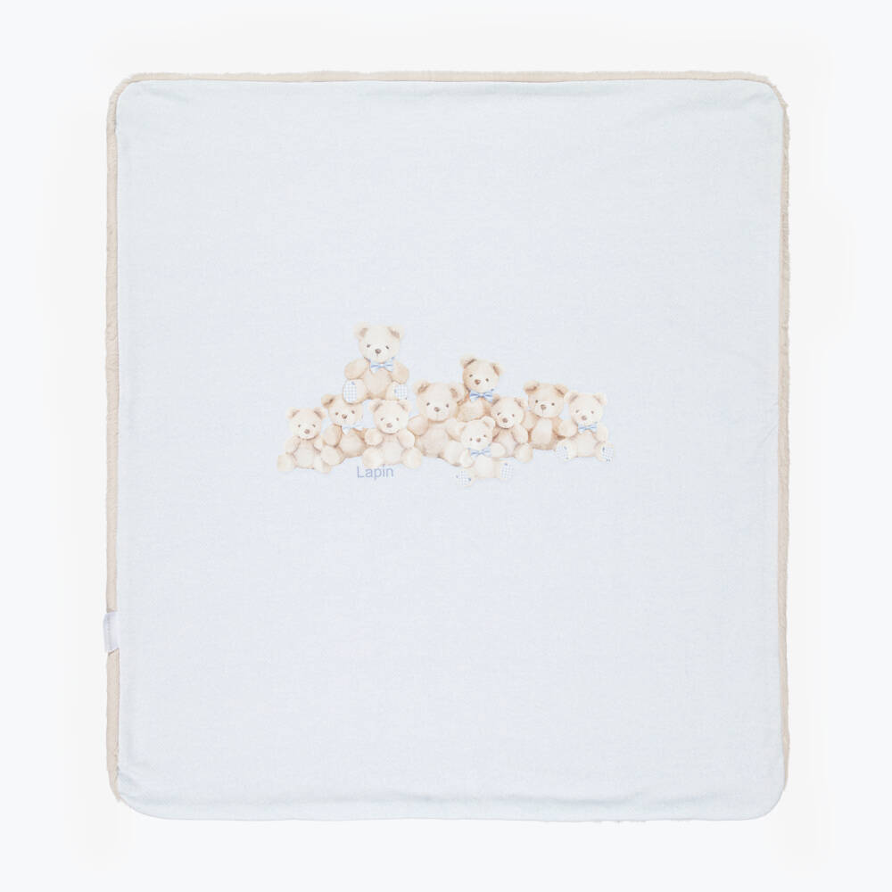 Lapin House-Baby Boys Blue Cotton Jersey & Beige Faux Fur Blanket (79cm) | Childrensalon
