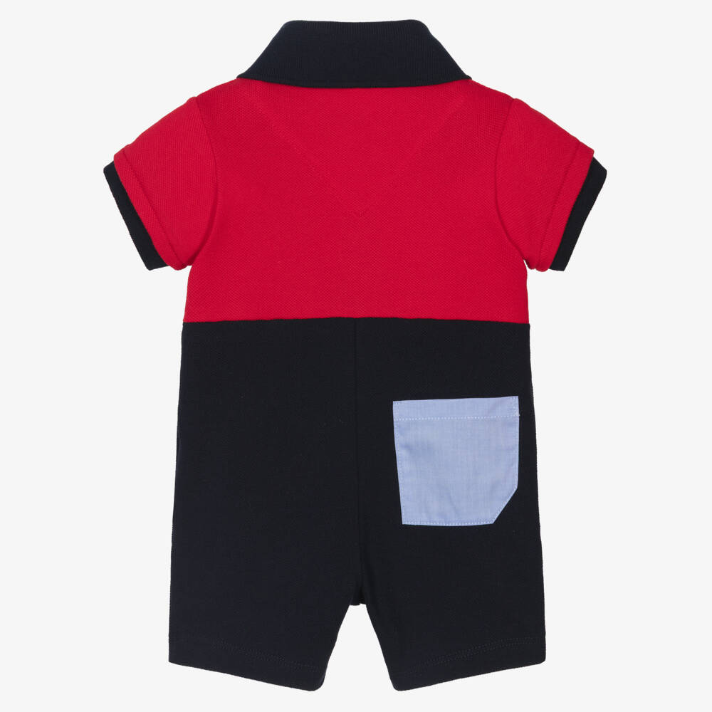 Lapin House-Baby Boys Red & Blue Cotton Polo Shortie with Sailor Bear | Childrensalon