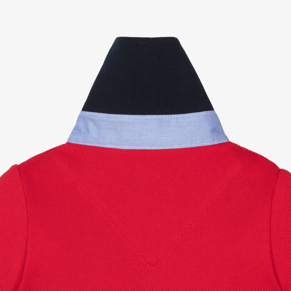 Lapin House-Baby Boys Red & Blue Cotton Polo Shortie with Sailor Bear | Childrensalon