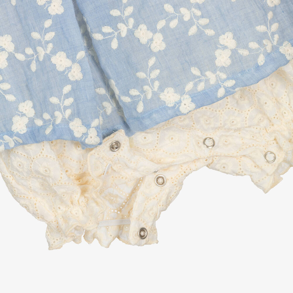 Lapin House-Baby Girls Blue & Ivory Shortie with Broderie Anglaise | Childrensalon
